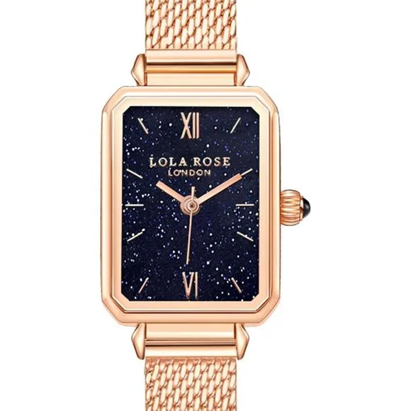 Women Gold Sandstone Watch with Rose Gold Tone Milanese Steel Band
